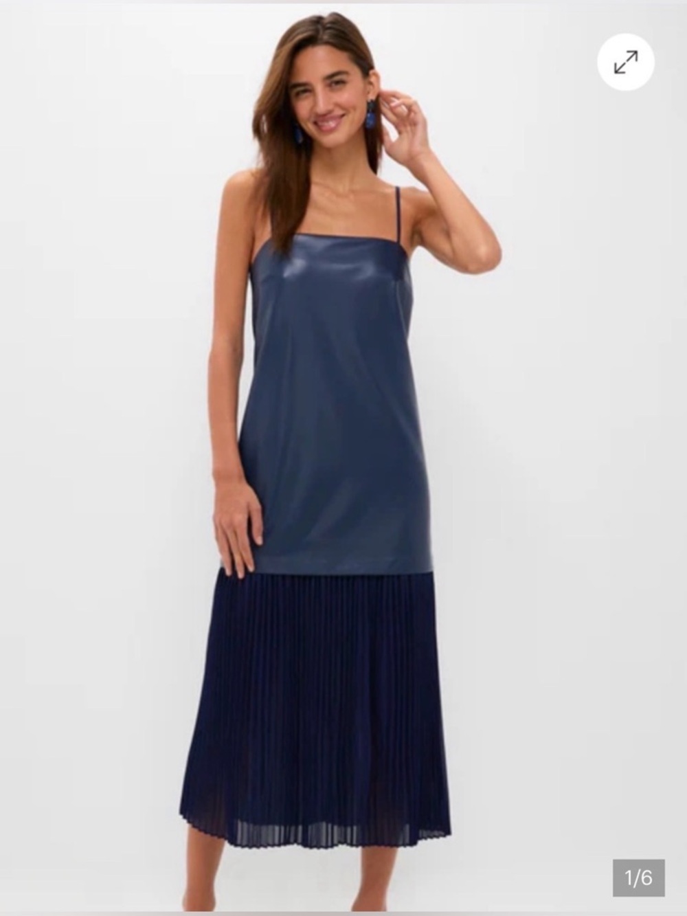 NWT Hyacinth House Mixed Media Leather Pleated Ozzy Midi Dress SIZE XL